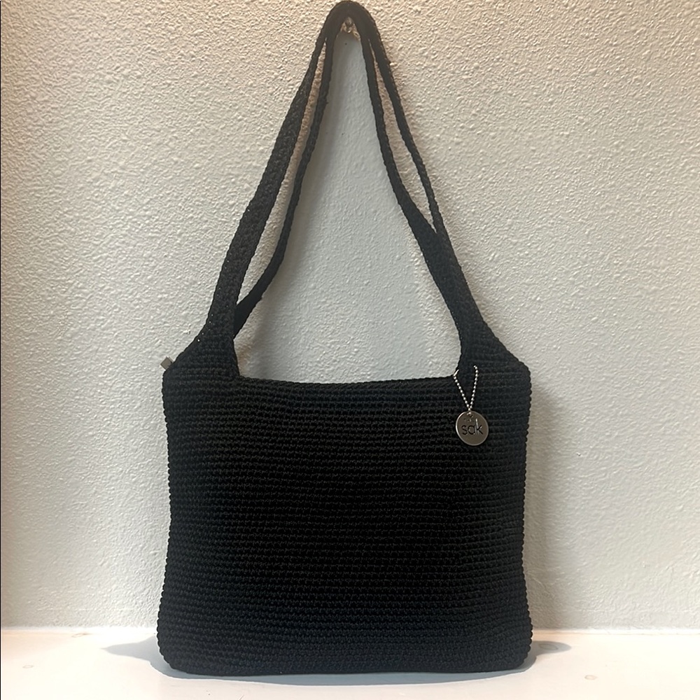 Elegant Black Knit Shoulder Bag